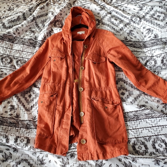 Ann Taylor orange parka jacket size small - Picture 3 of 4